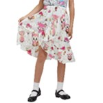 Pink Woodland Animals, Koteto Kids  Ruffle Flared Wrap Midi Skirt