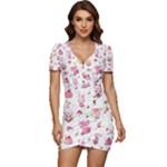 Pink Woodland Animals, Koteto Low Cut Cap Sleeve Mini Dress