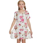 Pink Woodland Animals, Koteto Kids  Short Sleeve Tiered Mini Dress