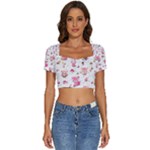 Pink Woodland Animals, Koteto Short Sleeve Square Neckline Crop Top 