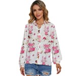 Pink Woodland Animals, Koteto Women s Long Sleeve Button Up Shirt