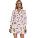 Pink Woodland Animals, Koteto V-Neck Placket Mini Dress