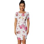 Pink Woodland Animals, Koteto Fitted Knot Split End Bodycon Dress