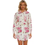 Pink Woodland Animals, Koteto Womens Long Sleeve Shirt Dress