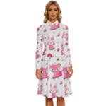 Pink Woodland Animals, Koteto Long Sleeve Shirt Collar A-Line Dress