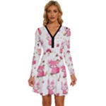 Pink Woodland Animals, Koteto Long Sleeve Deep V Mini Dress 