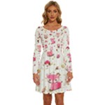 Pink Woodland Animals, Koteto Long Sleeve Wide Neck Velvet Dress