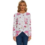 Pink Woodland Animals, Koteto Long Sleeve Crew Neck Pullover Top