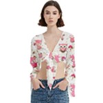 Pink Woodland Animals, Koteto Trumpet Sleeve Cropped Top