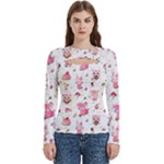 Pink Woodland Animals, Koteto Women s Cut Out Long Sleeve T-Shirt