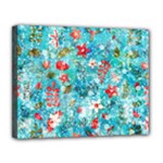 Snowy Winter Foliage, Adoxali, Christmas, Berry, Blue Canvas 14  x 11  (Stretched)