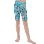 Snowy Winter Foliage, Adoxali, Christmas, Berry, Blue Kids  Mid Length Swim Shorts