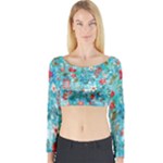 Snowy Winter Foliage, Adoxali, Christmas, Berry, Blue Long Sleeve Crop Top