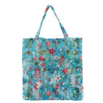 Snowy Winter Foliage, Adoxali, Christmas, Berry, Blue Grocery Tote Bag