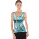 Snowy Winter Foliage, Adoxali, Christmas, Berry, Blue Women s Basic Tank Top