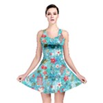 Snowy Winter Foliage, Adoxali, Christmas, Berry, Blue Reversible Skater Dress