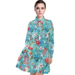 Snowy Winter Foliage, Adoxali, Christmas, Berry, Blue Long Sleeve Chiffon Shirt Dress