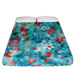 Snowy Winter Foliage, Adoxali, Christmas, Berry, Blue Fitted Sheet (Queen Size)