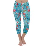 Snowy Winter Foliage, Adoxali, Christmas, Berry, Blue Capri Winter Leggings 