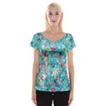 Snowy Winter Foliage, Adoxali, Christmas, Berry, Blue Cap Sleeve Top