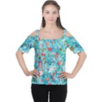 Snowy Winter Foliage, Adoxali, Christmas, Berry, Blue Cutout Shoulder T-Shirt