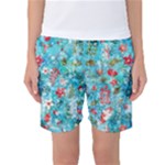 Snowy Winter Foliage, Adoxali, Christmas, Berry, Blue Women s Basketball Shorts