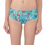 Snowy Winter Foliage, Adoxali, Christmas, Berry, Blue Mid-Waist Bikini Bottoms