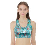 Snowy Winter Foliage, Adoxali, Christmas, Berry, Blue Sports Bra with Border