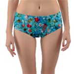 Snowy Winter Foliage, Adoxali, Christmas, Berry, Blue Reversible Mid-Waist Bikini Bottoms