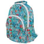 Snowy Winter Foliage, Adoxali, Christmas, Berry, Blue Rounded Multi Pocket Backpack