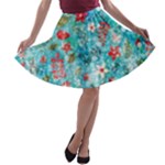 Snowy Winter Foliage, Adoxali, Christmas, Berry, Blue A-line Skater Skirt