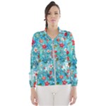 Snowy Winter Foliage, Adoxali, Christmas, Berry, Blue Women s Windbreaker