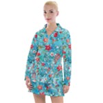 Snowy Winter Foliage, Adoxali, Christmas, Berry, Blue Women s Long Sleeve Casual Dress