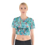 Snowy Winter Foliage, Adoxali, Christmas, Berry, Blue Cotton Crop Top