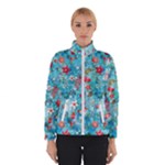 Snowy Winter Foliage, Adoxali, Christmas, Berry, Blue Women s Bomber Jacket