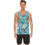 Snowy Winter Foliage, Adoxali, Christmas, Berry, Blue Men s Wide Collar Tank Top