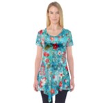 Snowy Winter Foliage, Adoxali, Christmas, Berry, Blue Short Sleeve Tunic 