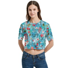 Women s Round Neck Short Sleeve Crop Top 