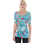 Snowy Winter Foliage, Adoxali, Christmas, Berry, Blue Wide Neckline T-Shirt