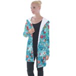 Snowy Winter Foliage, Adoxali, Christmas, Berry, Blue Longline Hooded Cardigan