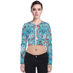 Snowy Winter Foliage, Adoxali, Christmas, Berry, Blue Long Sleeve Zip Up Bomber Jacket