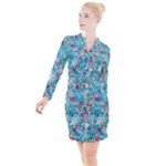 Snowy Winter Foliage, Adoxali, Christmas, Berry, Blue Button Long Sleeve Dress