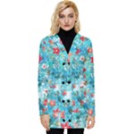 Snowy Winter Foliage, Adoxali, Christmas, Berry, Blue Button Up Hooded Coat 