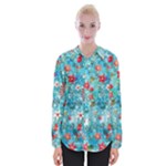 Snowy Winter Foliage, Adoxali, Christmas, Berry, Blue Womens Long Sleeve Shirt