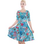 Snowy Winter Foliage, Adoxali, Christmas, Berry, Blue Quarter Sleeve A-Line Dress