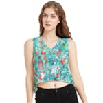 Snowy Winter Foliage, Adoxali, Christmas, Berry, Blue V-Neck Cropped Tank Top