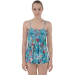 Snowy Winter Foliage, Adoxali, Christmas, Berry, Blue Babydoll Tankini Set