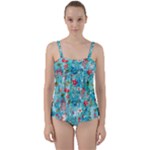 Snowy Winter Foliage, Adoxali, Christmas, Berry, Blue Twist Front Tankini Set