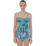 Snowy Winter Foliage, Adoxali, Christmas, Berry, Blue Babydoll Tankini Top