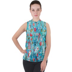 Mock Neck Chiffon Sleeveless Top 